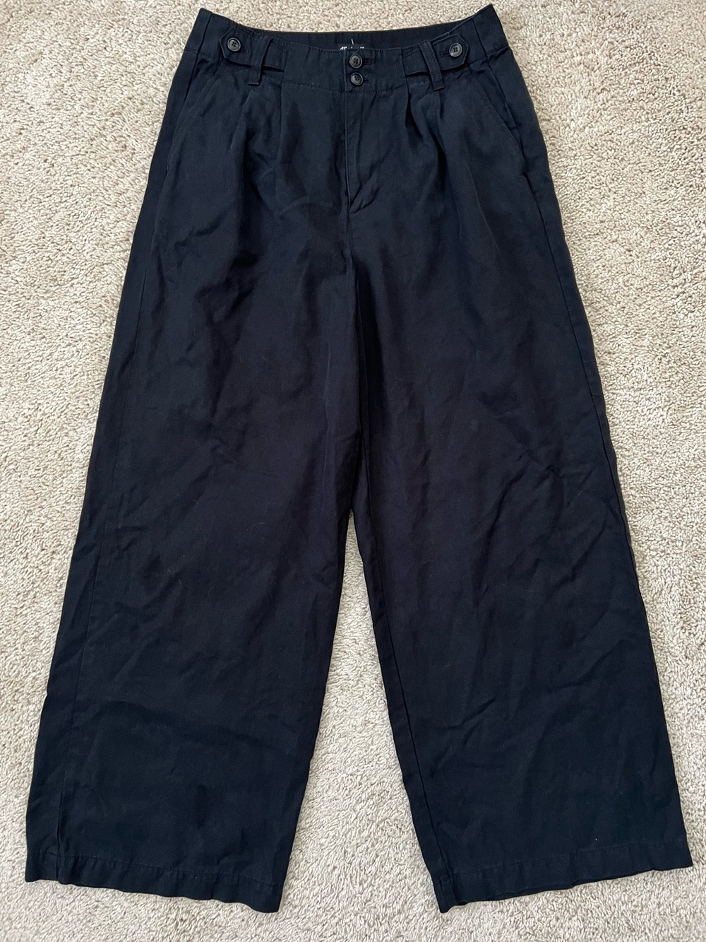 Madewell Size 2P Black High Rise Barrel Wide Leg Pants 19% Linen
